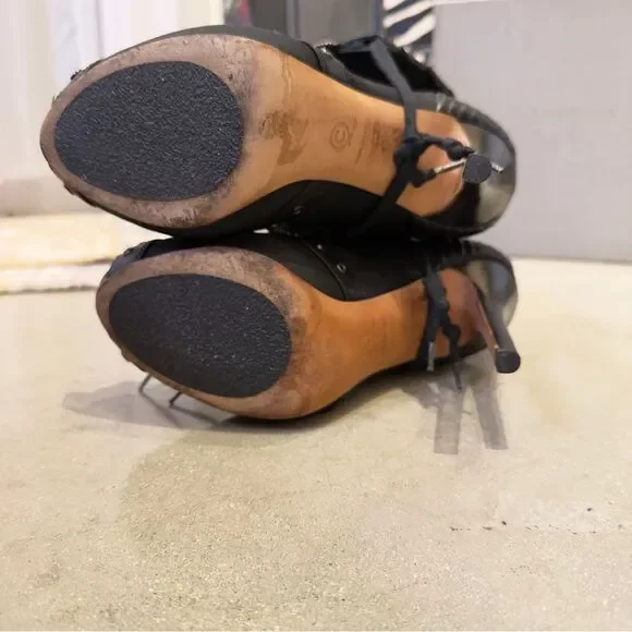 Alexander McQueen Peep Toe Ankle Booties Black Sz 37 (US 7) - Picture 10 of 16